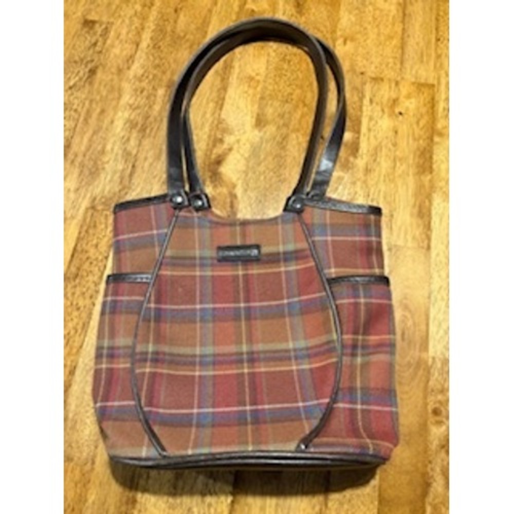 LONGABERGER Tote Bag Medium Red Brown Plaid‎ Tartan Shoulder Bag Trad Wife